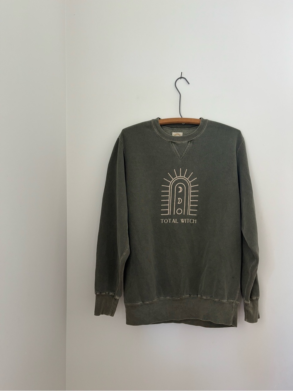 Merge Goods Tofino Total Witch olive green graphic crew neck sweatshirt